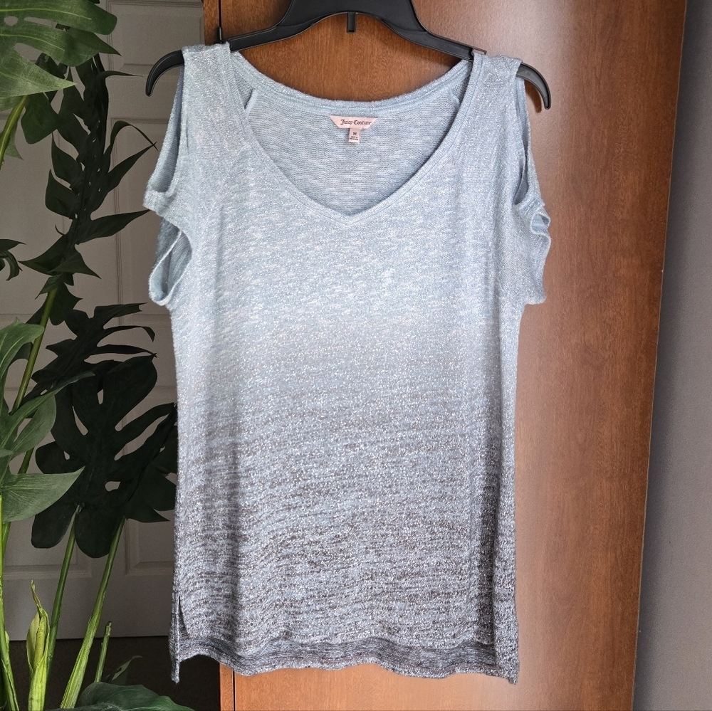 Juicy Couture Light Blue Gradient Short Sleeve Cold Shoulder Top Medium